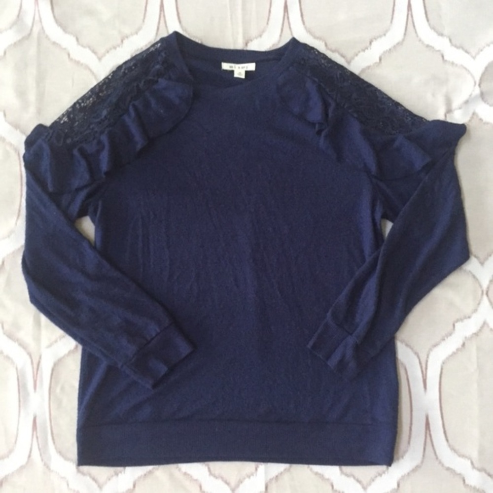 Ruffle Lace Shoulder Long Sleeve Sweater